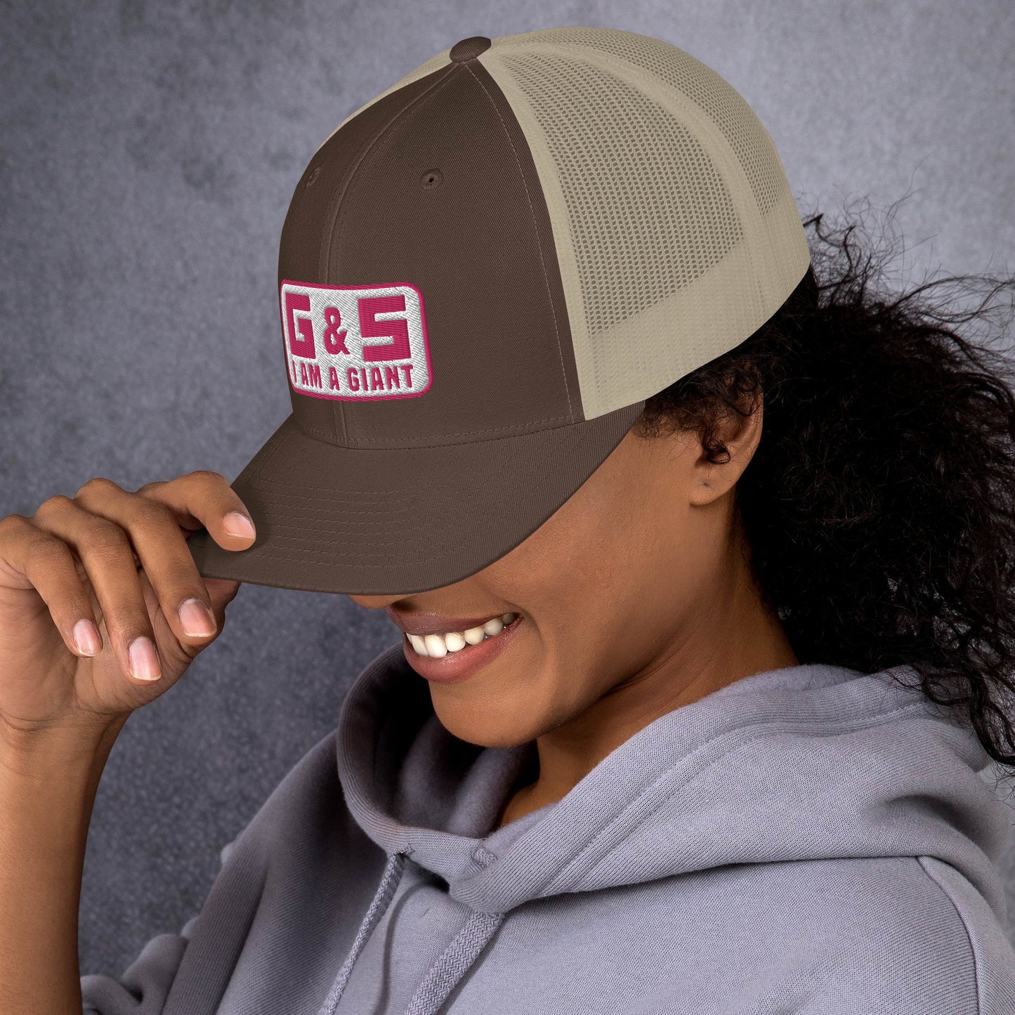 G & S I AM A GIANT Pink Lettering Trucker Cap